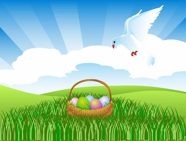 Paloma y una cesta de Pascua — Vector de stock