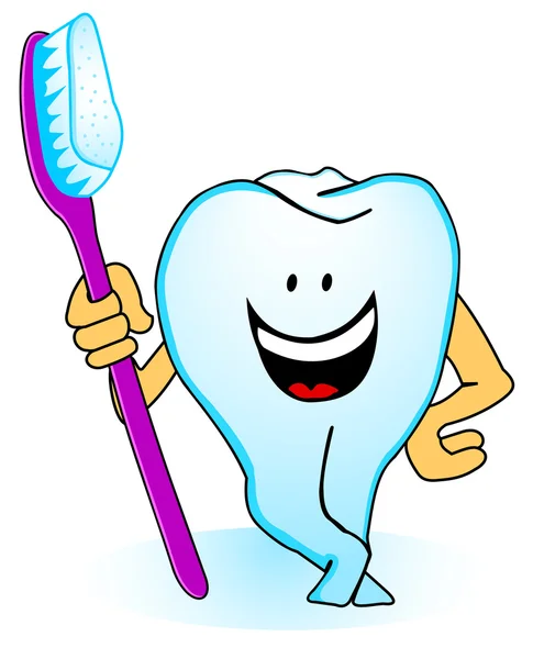 A tooth with a toothbrush — Stock Vector