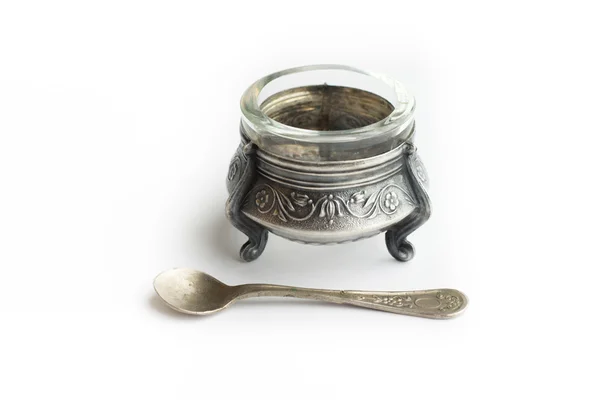Stříbrný saltcellar starožitnosti — Stock fotografie