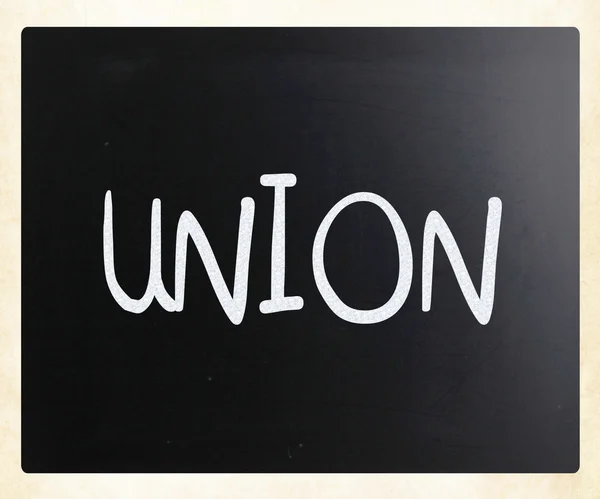 Λέξη Ένωση Χειρόγραφα Άσπρη Κιμωλία Έναν Πίνακα — Φωτογραφία Αρχείου