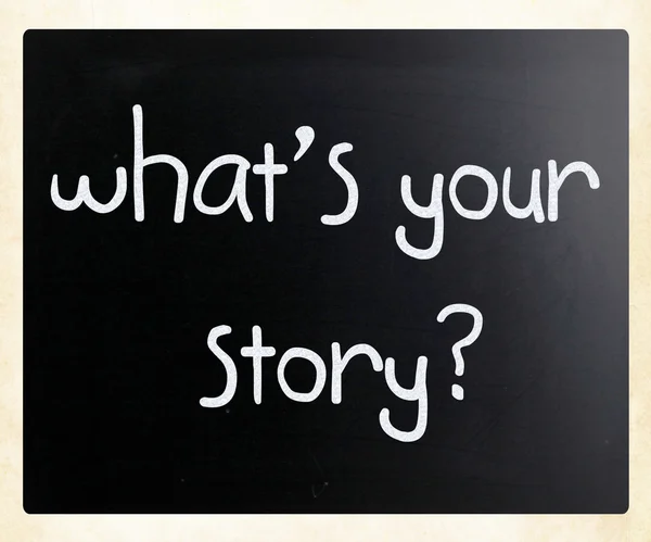 "What is your story" handwritten with white chalk on a blackboar — Stock Photo, Image