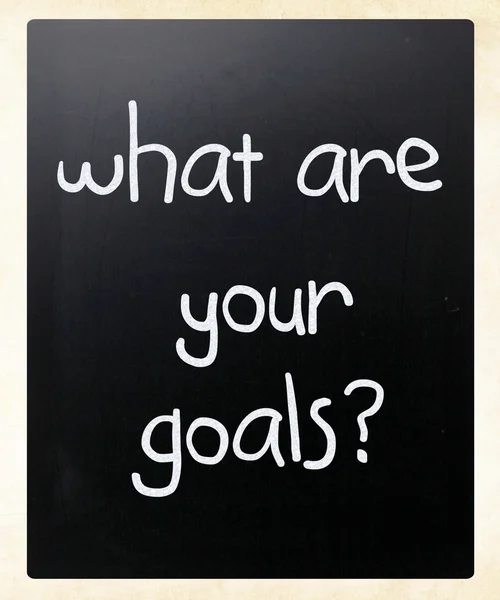 "What are your goals?" handwritten with white chalk on a blackbo — Stock Photo, Image