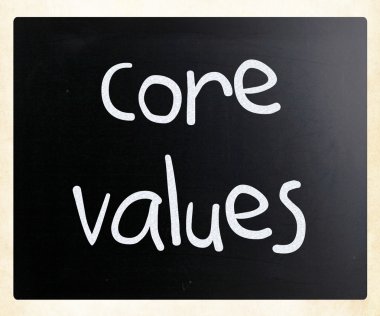 Ethics concept - core values handwritten with white chalk on a b clipart