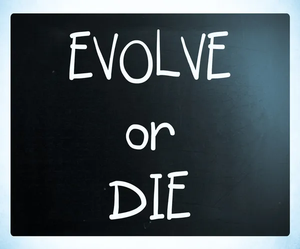 "Evolucionar o morir "escrito a mano con tiza blanca en una pizarra —  Fotos de Stock