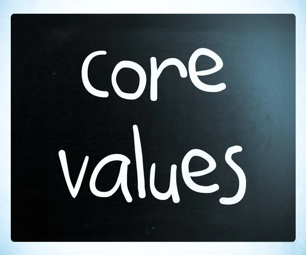 Ethics concept - core values handwritten with white chalk on a b — Stock Photo, Image