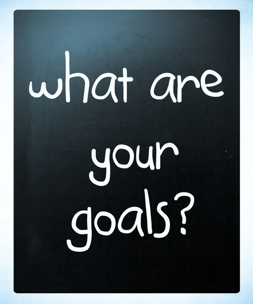 "Quais são os seus objetivos? " manuscrito com giz branco em um blackbo — Fotografia de Stock