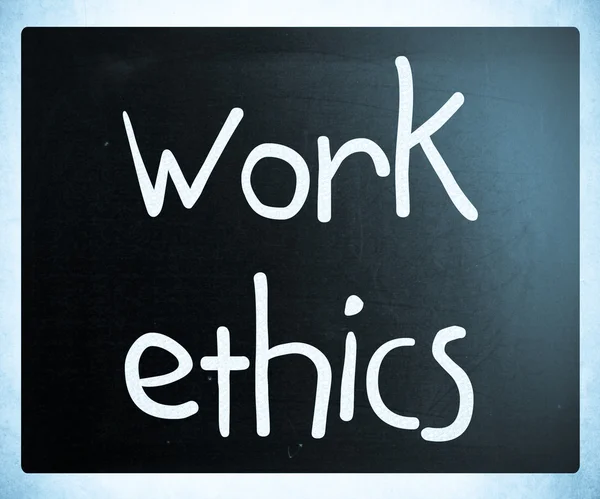 "Work Ethics" handwritten with white chalk on a blackboard — Stock Photo, Image