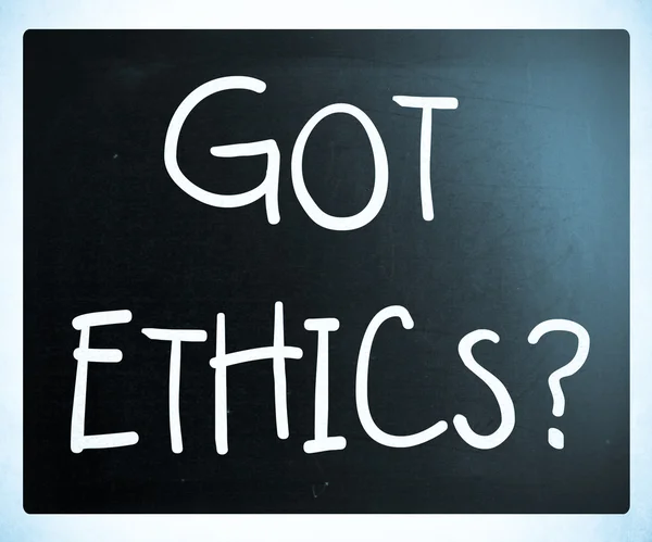 "Got ethiek?"handgeschreven met wit krijt op een bord — Stockfoto