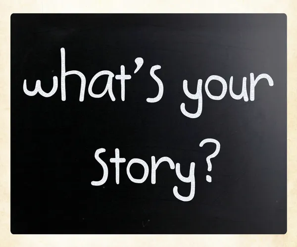 你的故事是什么 黑板上用白色粉笔手写的 — 图库照片