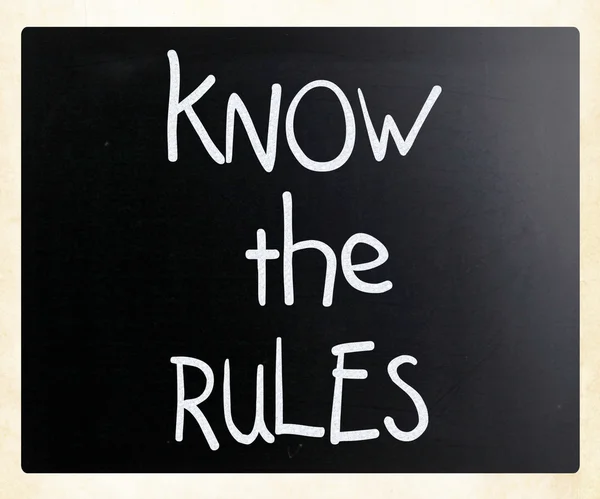 "Know the rules" handwritten with white chalk on a blackboard — Stock Photo, Image