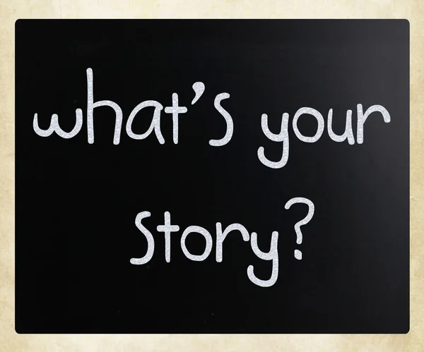 "Wat is jouw verhaal "handgeschreven met wit krijt op een blackboar — Stockfoto