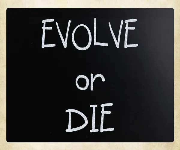 "Ewoluować albo umrzeć"odręcznie białą kredą na tablicy — Zdjęcie stockowe