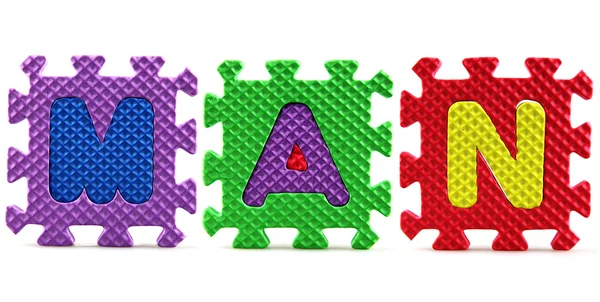Peças de quebra-cabeça alfabeto no fundo branco — Fotografia de Stock