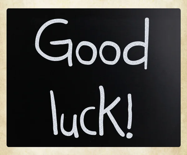 "Lycka till! "handskriven med vit krita på en svart tavla — Stockfoto