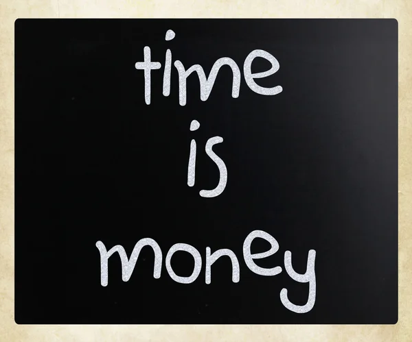 "Time is money "handwritten with white chalk on a blackboard — стоковое фото