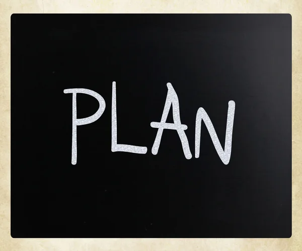 "Plan" handwritten with white chalk on a blackboard — Stock Photo, Image