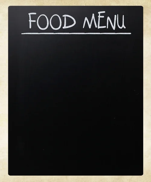"Menú de comida "escrito a mano con tiza blanca en una pizarra —  Fotos de Stock