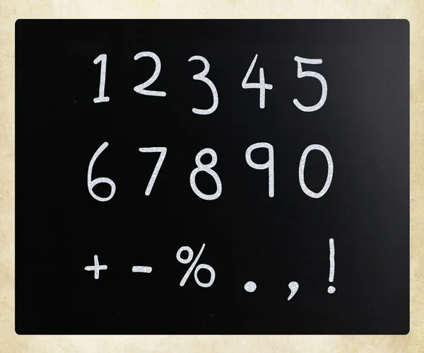 "Sayılar" bir tahta üzerinde beyaz tebeşir ile el yazısı — Stok fotoğraf