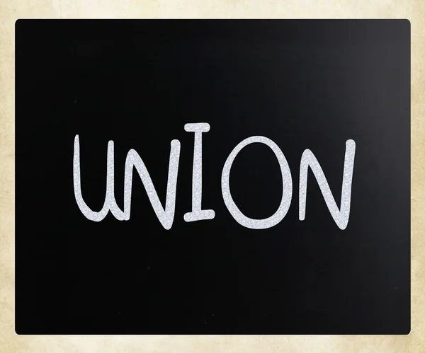 A palavra "União" manuscrita com giz branco em um quadro-negro — Fotografia de Stock
