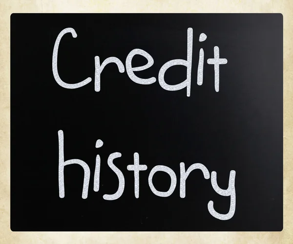 "Kreditgeschichte "handgeschrieben mit weißer Kreide auf einer Tafel — Stockfoto