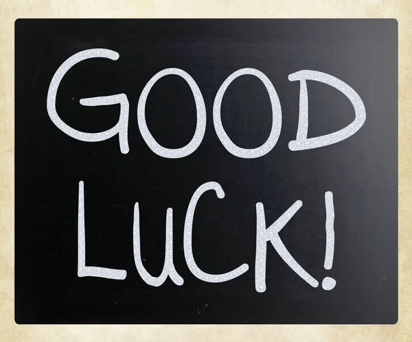 "Καλή τύχη! "χειρόγραφη με λευκή κιμωλία σε έναν μαυροπίνακα — Φωτογραφία Αρχείου
