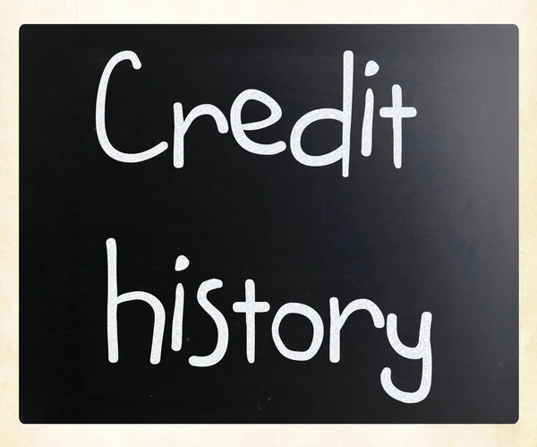 "Historia del crédito "escrito a mano con tiza blanca en una pizarra — Foto de Stock