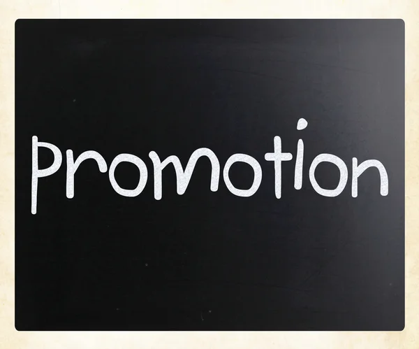 Das Wort Promotion Handgeschrieben Mit Weißer Kreide Auf Einer Tafel — Stockfoto