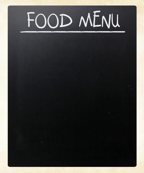 "Food menu" handwritten with white chalk on a blackboard — Stock Photo, Image