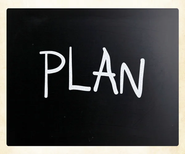 "Plan" bir tahta üzerinde beyaz tebeşir ile el yazısı — Stok fotoğraf