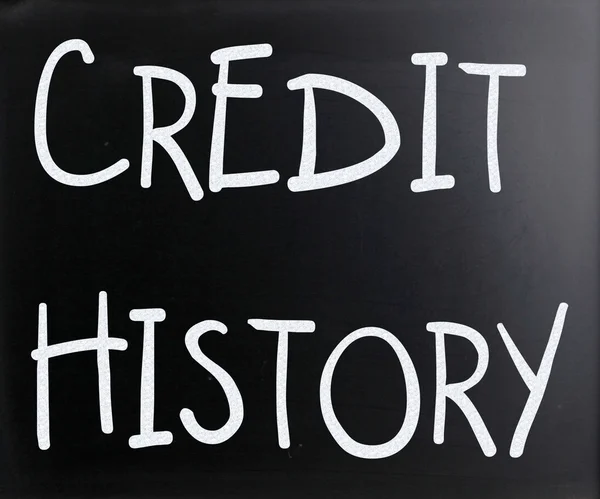 "Historia del crédito "escrito a mano con tiza blanca en una pizarra —  Fotos de Stock