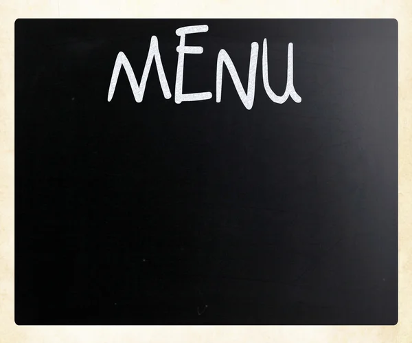 Kelime "menüsü ile bir kara tahta üzerinde beyaz tebeşir el yazısıyla" — Stok fotoğraf