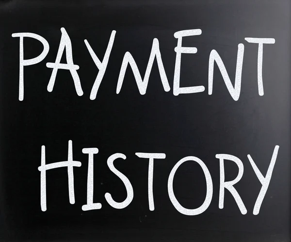 "Betalingsgeschiedenis "handgeschreven met wit krijt op een Blackboard — Stockfoto