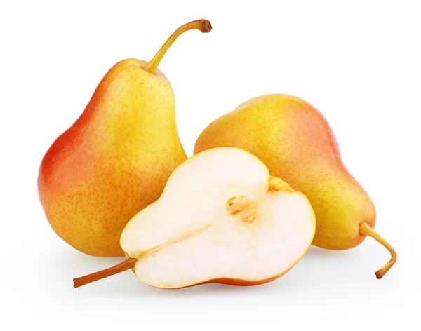 Красно-жёлтый грушевый плод с половиной — стоковое фото