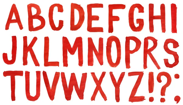 Handgeschilderde rode aquarel alfabet — Stockfoto