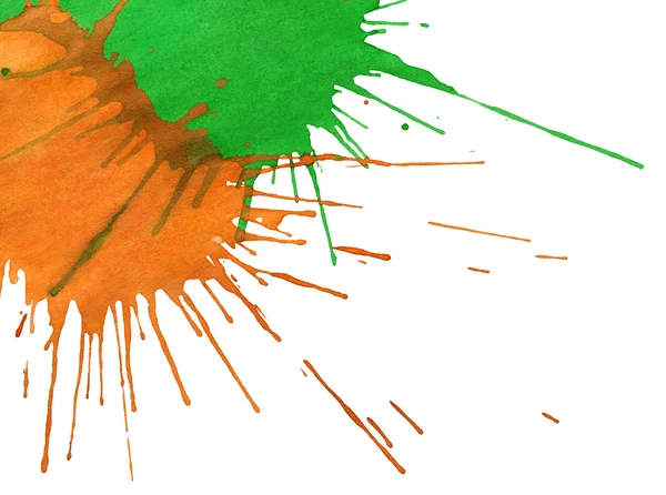 抽象的なオレンジ グリーン水彩画スポット — ストック写真