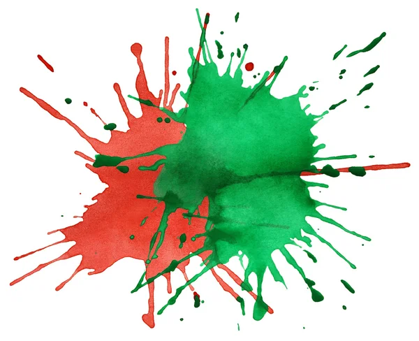 Красные и зеленые пятна акварельной краски — стоковое фото