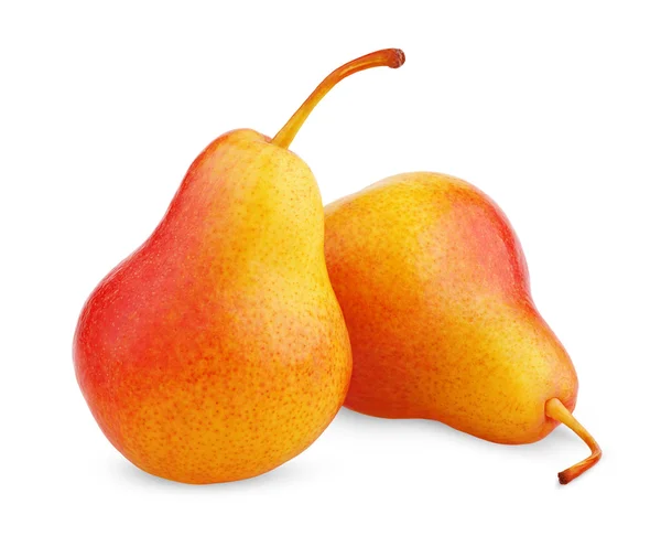 Dos frutos maduros de pera amarilla roja —  Fotos de Stock