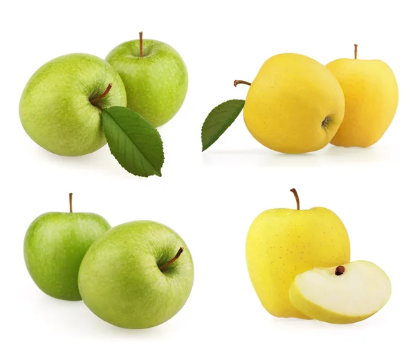 Sada jablka zelené a žluté na bílém pozadí — Stock fotografie