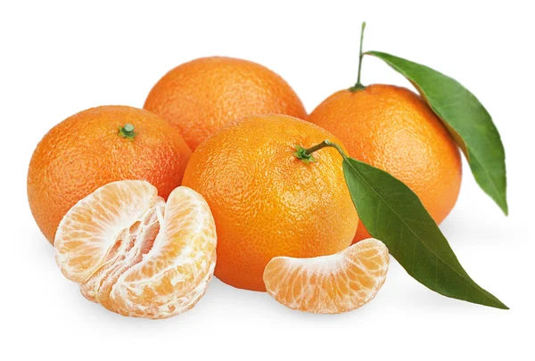 stock image Ripe tangerines with leaves and slices