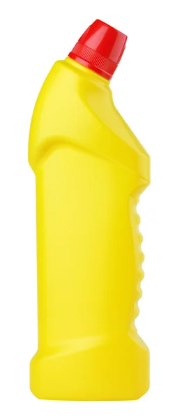 Желтая пластиковая бутылка моющего средства — стоковое фото