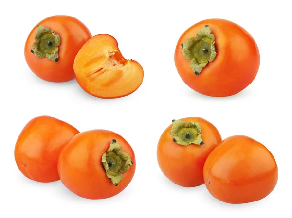 白で隔離される熟した柿のセット — ストック写真