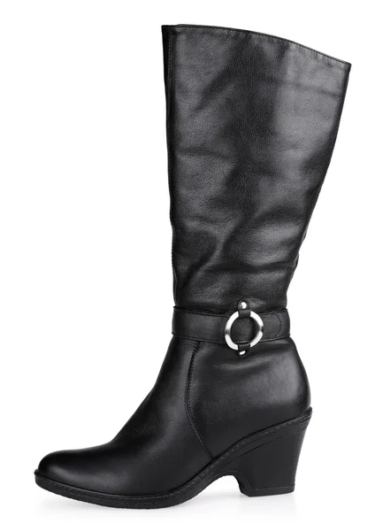 Black female fashionable leather boot — Stock Photo, Image