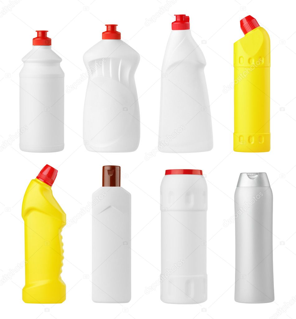 Set of various detergent bottles