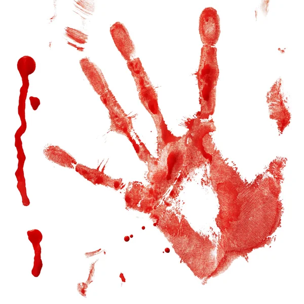 Кровавый отпечаток руки с каплей — стоковое фото
