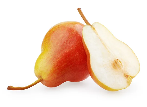 Fruto de pera rojo-amarillo con la mitad —  Fotos de Stock