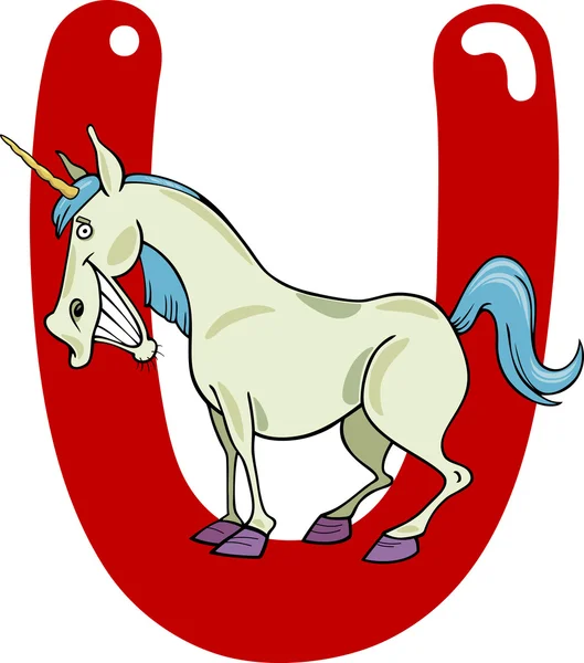 U untuk unicorn - Stok Vektor