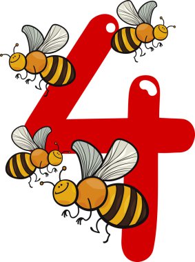 Number four and 4 bees clipart