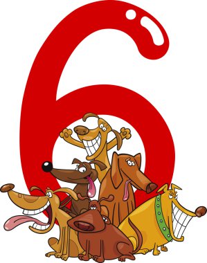 Number six and 6 dogs clipart