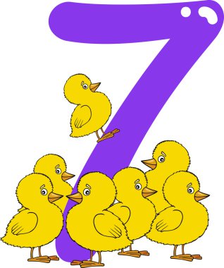 Number seven and 7 chicks clipart