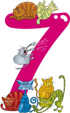 Number seven and 7 cats clipart